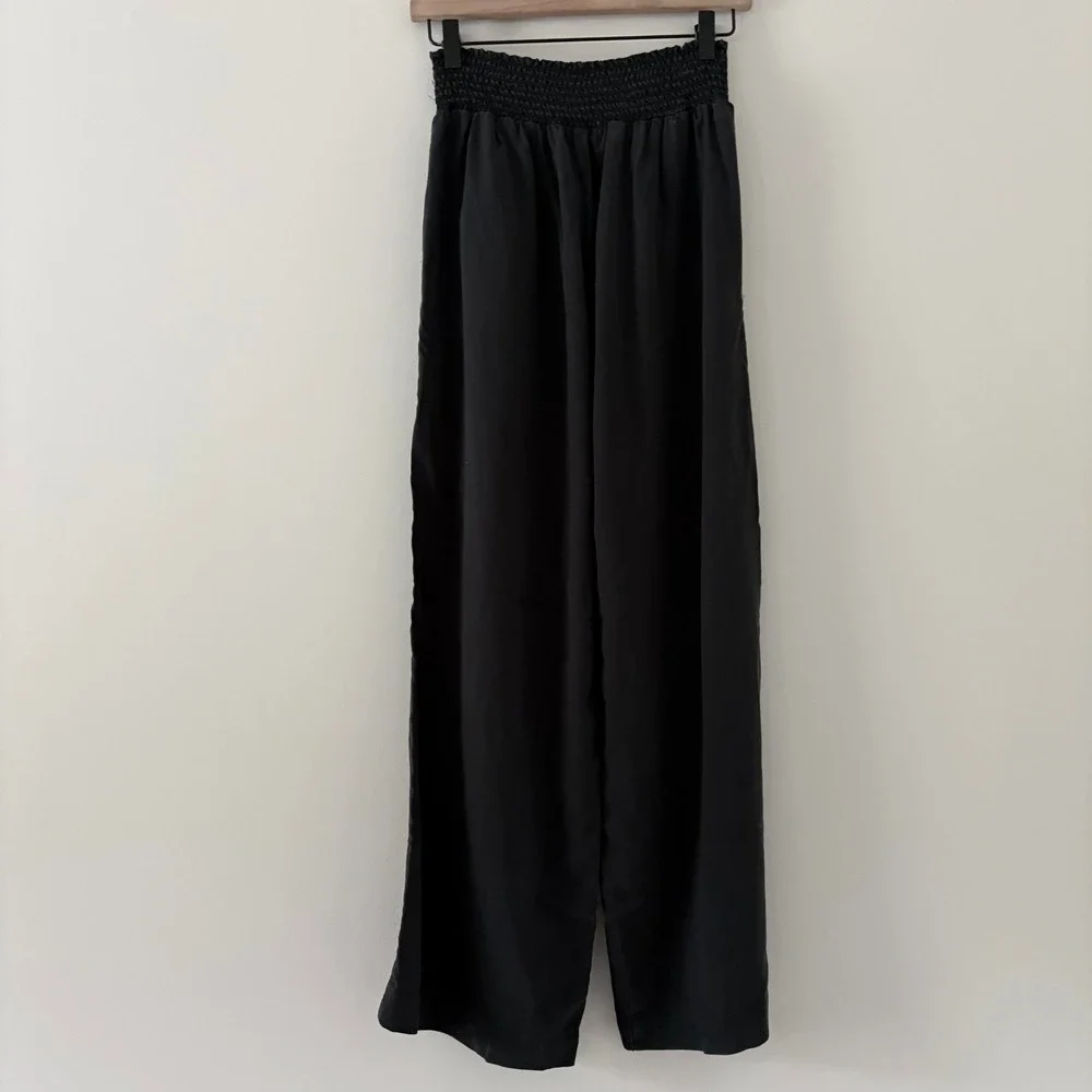 Bella Dahl Smocked Waist Wide Leg Pant Size S Vintage Black Tencel Relaxed Boho